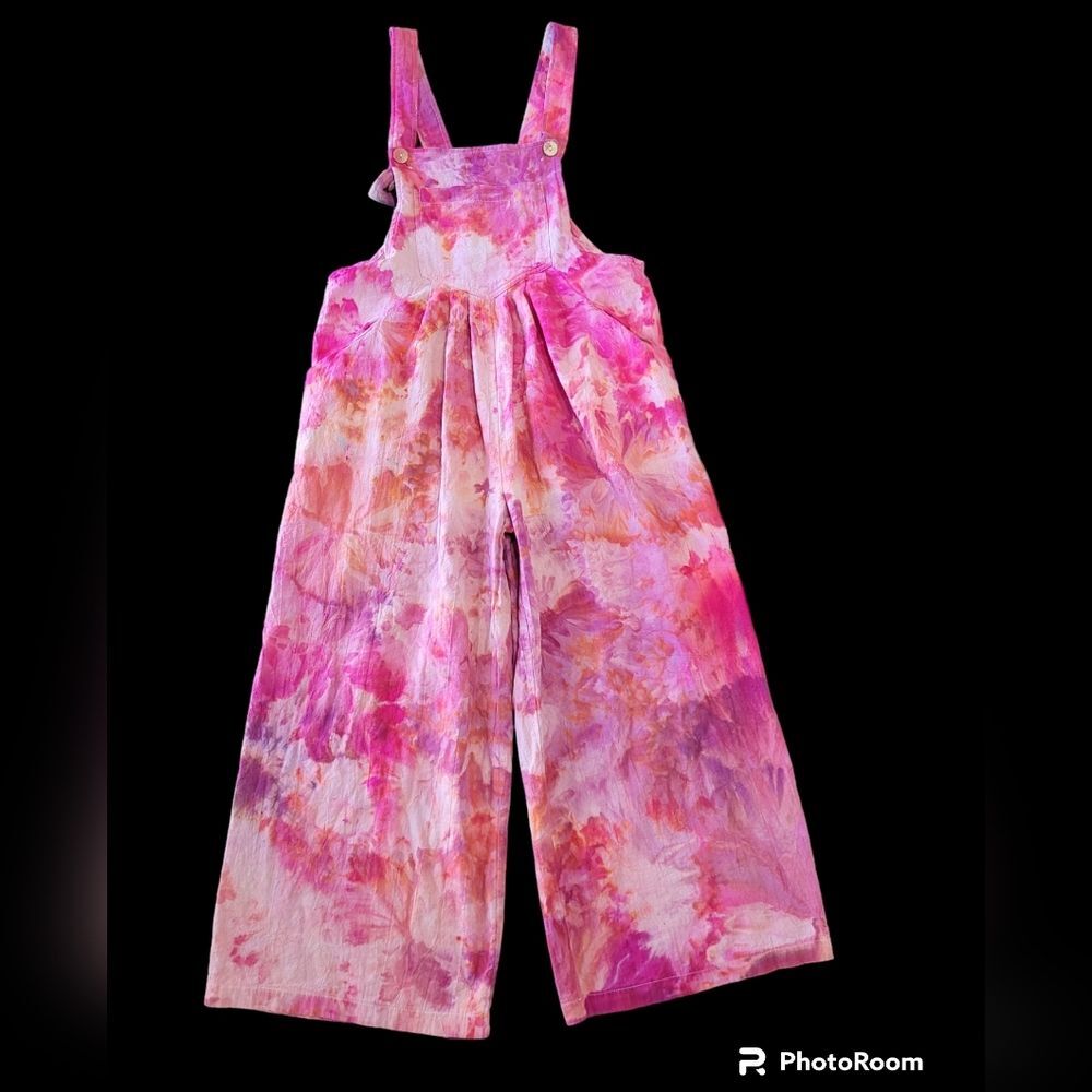 Tie Dyed Wide Leg Overalls Pink Barbiecore Maximalist Small Cotton Unique Artsy